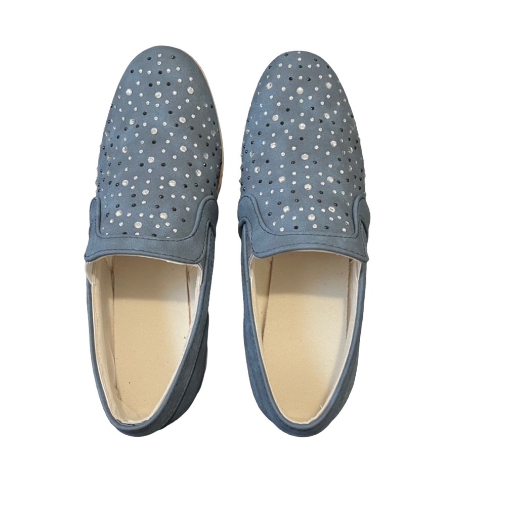 WOMEN’S WEDGE HEEL RHINESTONE LOAFERS. SIZE 37 CM - US 7